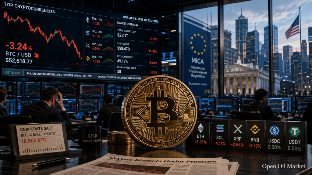 ข่าวสาร Cryptocurrency, วันพุธที่ 8 กรกฎาคม 2026: Bitcoin เผชิญแรงกดดันจากกลยุทธ์และกฎใหม่ของ MiCA