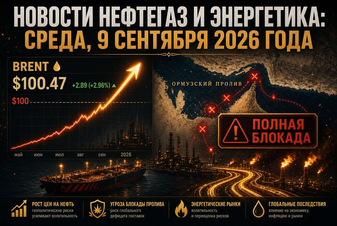 ข่าวน้ำมันและก๊าซ: วันพุธที่ 9 กันยายน 2026 — Brent พุ่งขึ้น $100 ท่ามกลางภัยคุกคามการปิดกั้นช่องแคบฮอร์มุซ