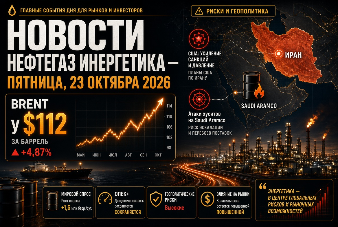 ข่าวน้ำมันและพลังงาน – วันศุกร์ที่ 23 ตุลาคม 2026: Brent ที่ $112 ท่ามกลางแผนของสหรัฐฯ เกี่ยวกับอิหร่านและการโจมตีของฮูตีที่ Saudi Aramco