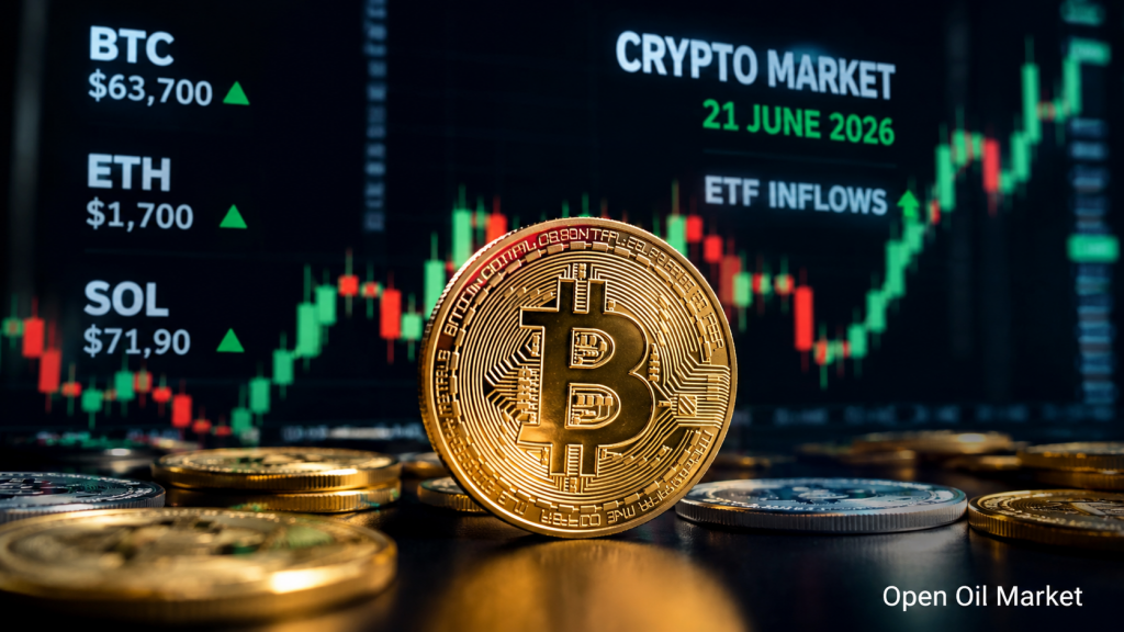 ข่าวคริปโตเคอเรนซี, วันอาทิตย์ที่ 21 มิถุนายน 2569: Bitcoin รักษา 63,000–64,000 ดอลลาร์ การไหลเข้าของ ETF และการกำกับดูแล Stablecoin ตั้งโทนตลาด