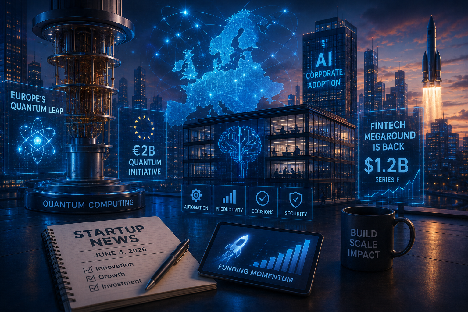ข่าวสตาร์ทอัพและการลงทุน VC พฤหัสบดีที่ 4 มิถุนายน 2026: การปฏิวัติควอนตัมยุโรป AI องค์กร และการกลับมาของเมกะราวด์ฟินเทค