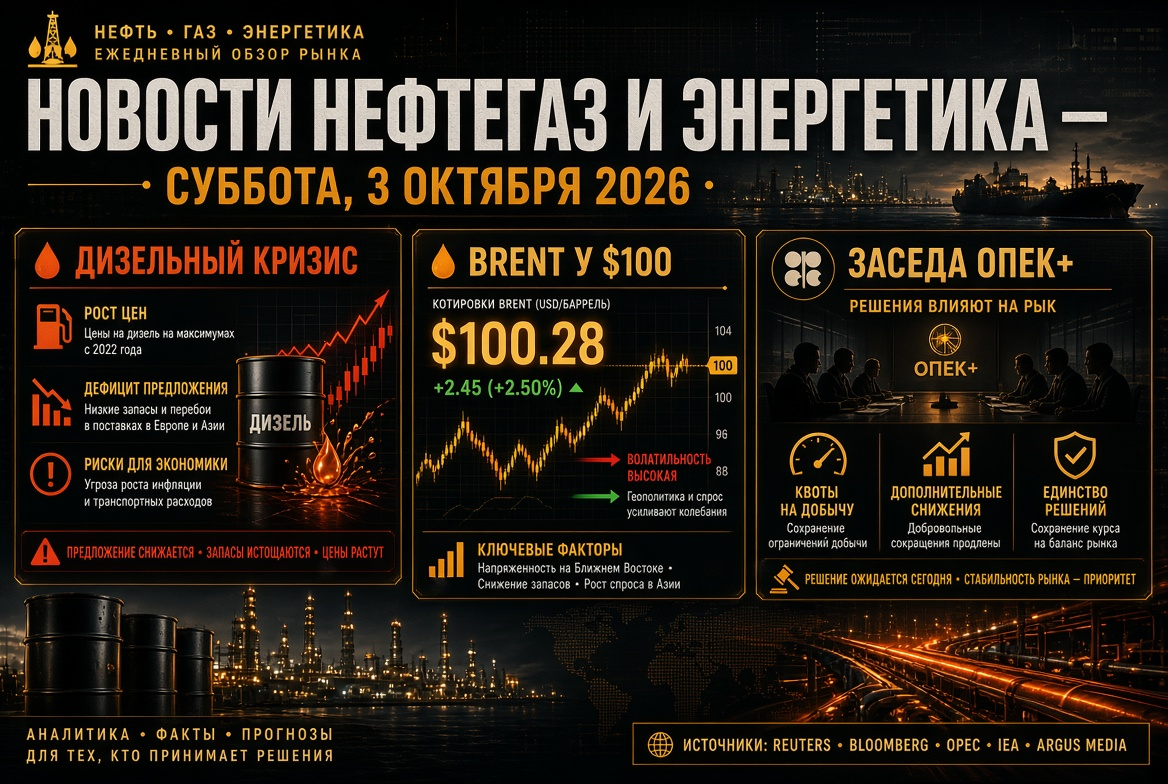 ข่าวน้ำมันและพลังงาน — เสาร์ที่ 3 ตุลาคม 2026: วิกฤตดีเซล, เบรนท์ที่ 100 ดอลลาร์และการประชุม OPEC+